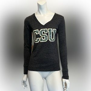 CSU Colorado State Rams Women’s S Long Sleeve Shirt Gray + Green + Tan Sequins